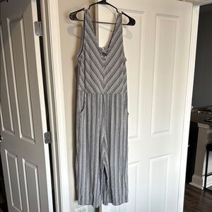 Eyeshadow Navy and White Striped Jumpsuit